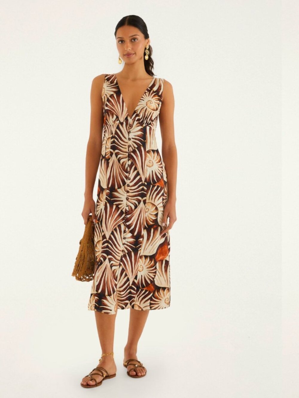 NWT FARM Rio Multicolor Ammonite Buttoned Midi Dress